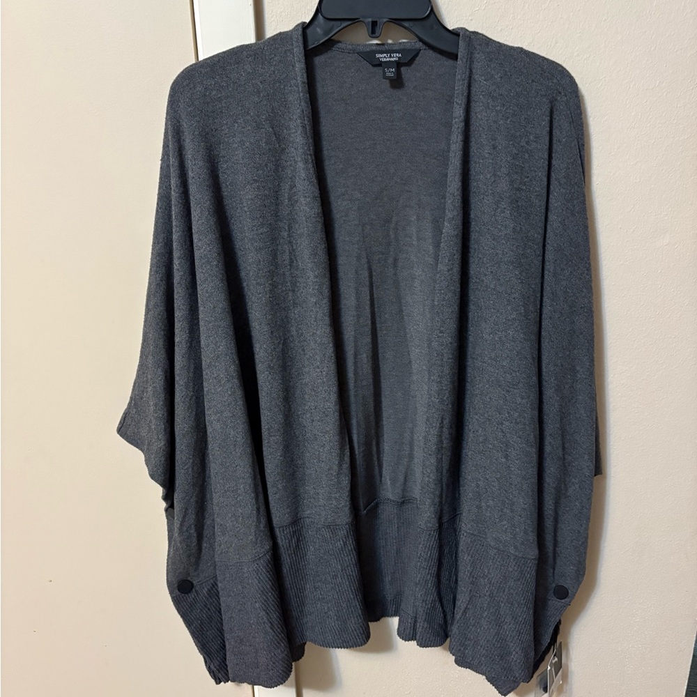 NWT Vera Wang Charcoal Gray Cardigan Sweater Cape Poncho Sz S/M